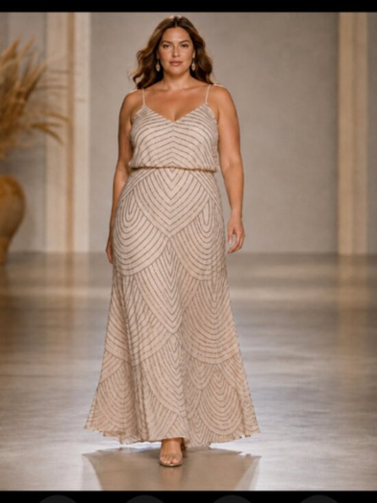 Adrianna Papell Dresses & Skirts - Adrianna Papell women's Beaded maxi gown Art Deco blush spaghetti straps S 16
